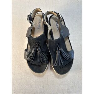 Zappa Black Leather Frindge Platform Shoes‎ Sandals Boho